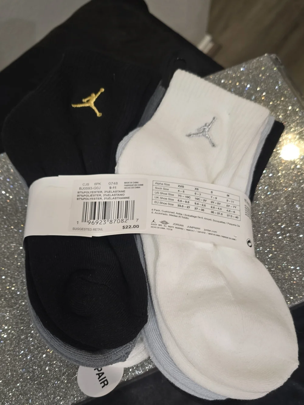 Jordan 6-PK Cushioned Ankle Socks- White/Black/Grey